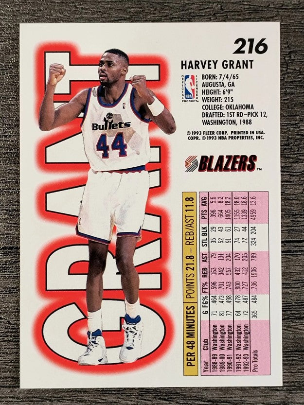1993-94 Fleer #216 Harvey Grant