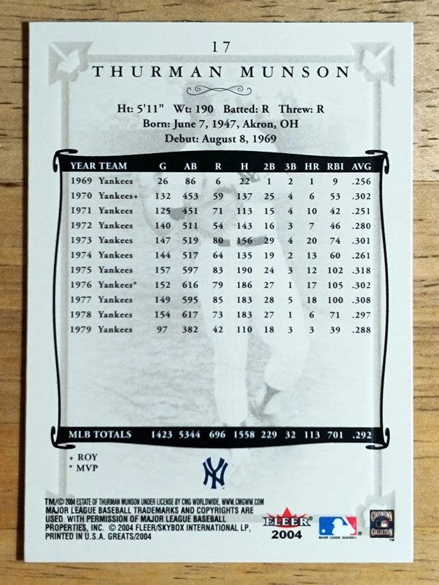 2004 Greats of the Game #17 Thurman Munson
