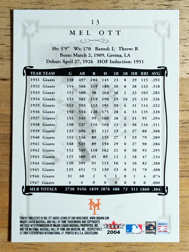 2004 Greats of the Game #13 Mel Ott