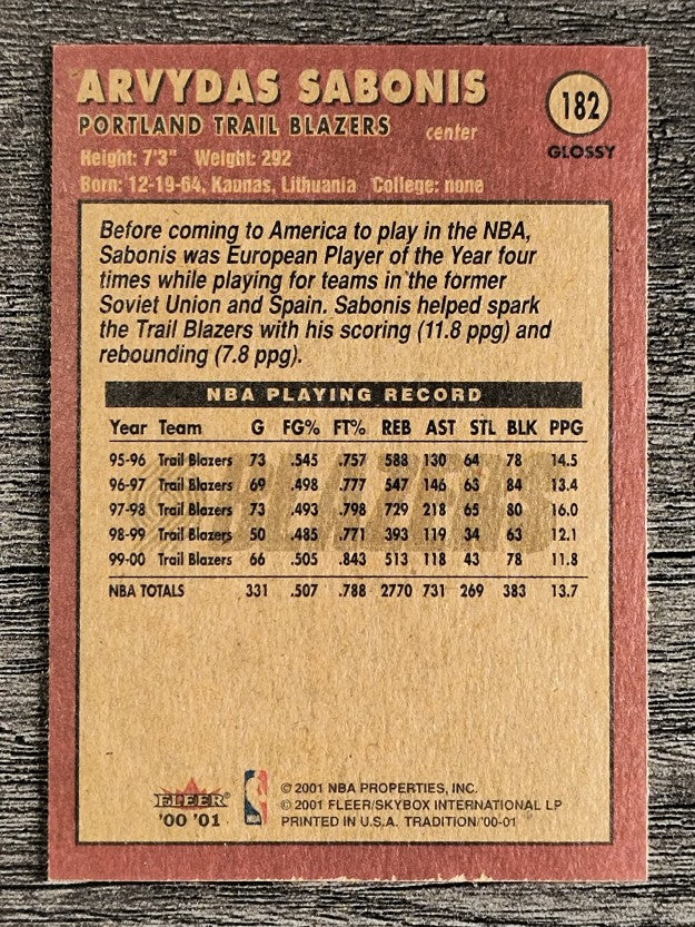 2000-01 Fleer Glossy #182 Arvydas Sabonis