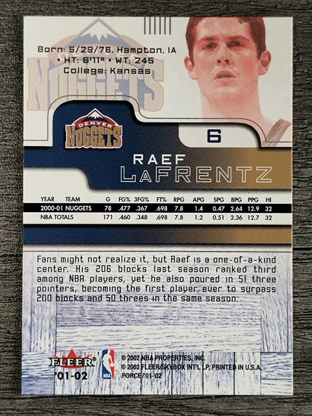 2001-02 Fleer Force #6 Raef LaFrentz