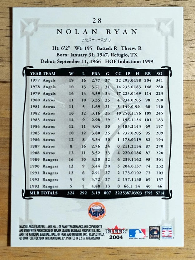 2004 Greats of the Game #28 Nolan Ryan Astros