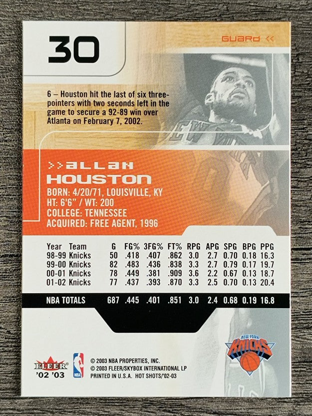 2002-03 Fleer Hot Shots #30 Allan Houston