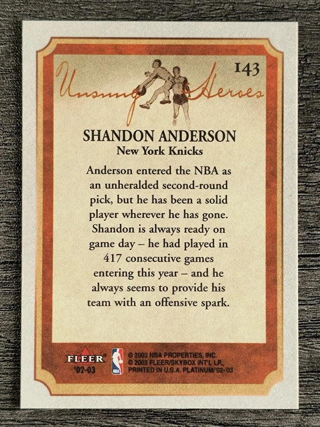 2002-03 Fleer Platinum #143 Shandon Anderson