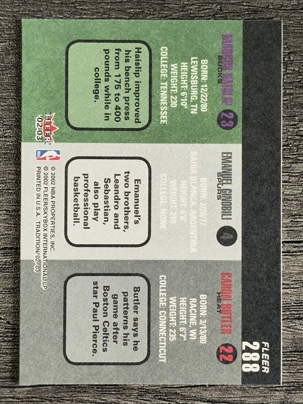 2002-03 Fleer Tradition #288 Caron Butler RC/Manu Ginobili RC/Marcus Haislip RC