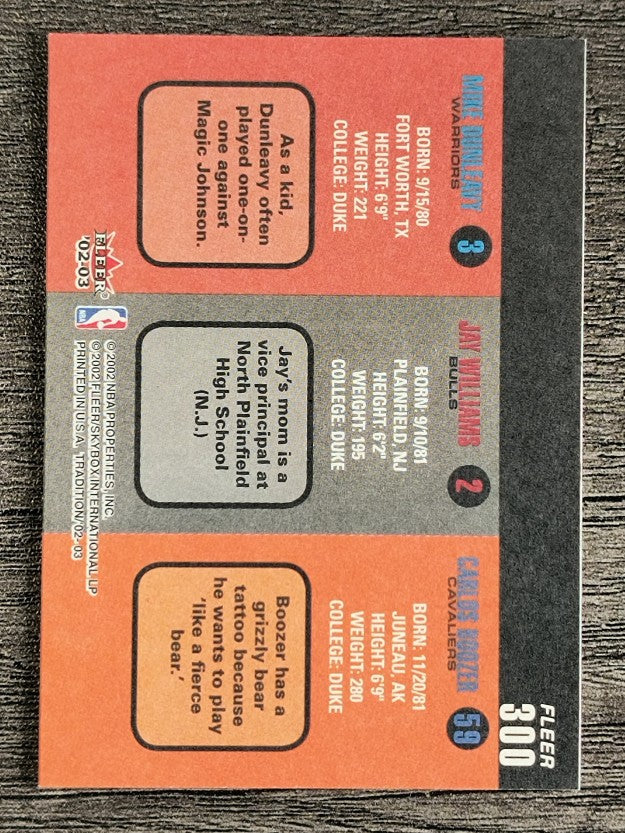 2002-03 Fleer Tradition #300 Carlos Boozer RC/Jay Williams RC/Mike Dunleavy RC