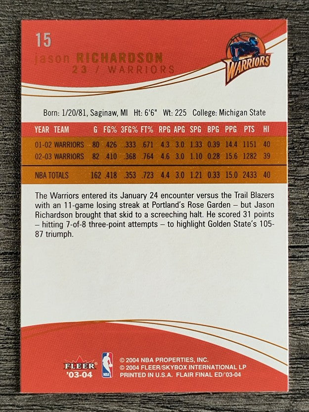 2003-04 Flair Final Edition #15 Jason Richardson