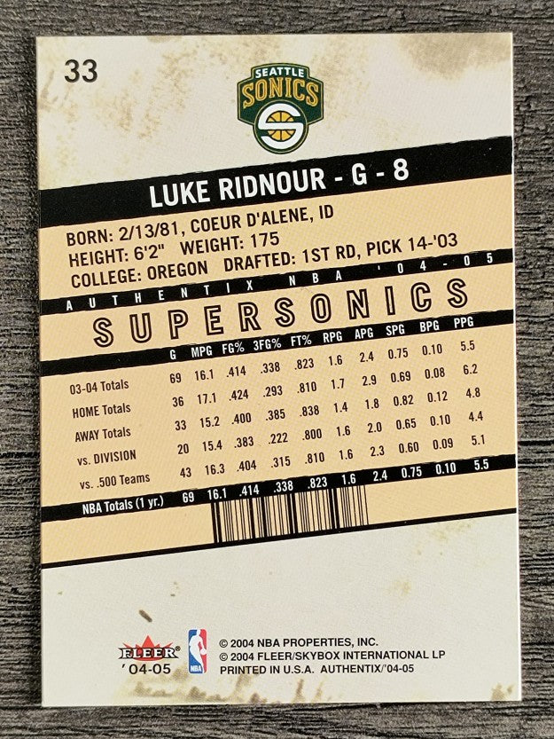 2004-05 Fleer Authentix #33 Luke Ridnour