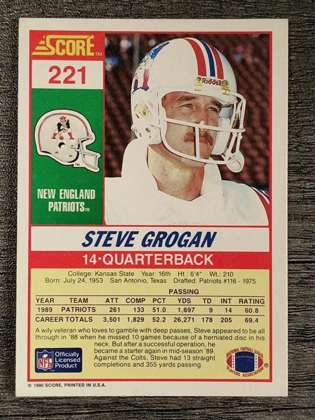 1990 Score #221 Steve Grogan