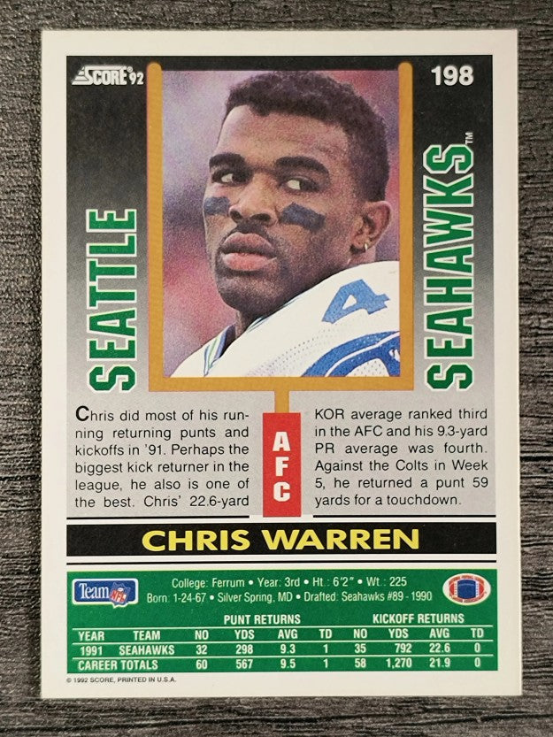 1992 Score #198 Chris Warren