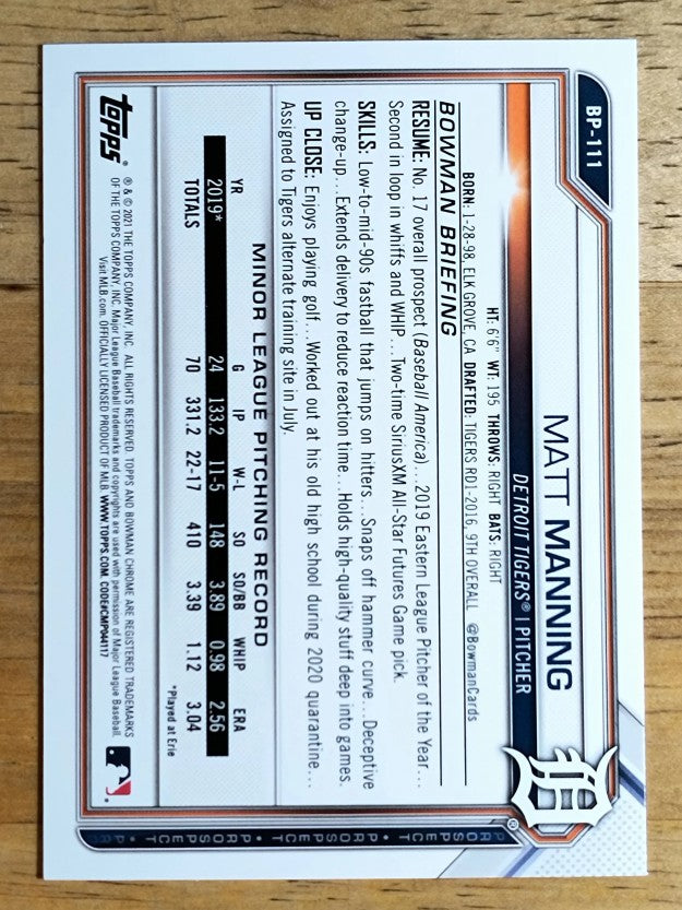 2021 Bowman Prospects #BP111 Matt Manning