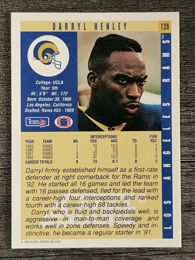 1993 Score #139 Darryl Henley