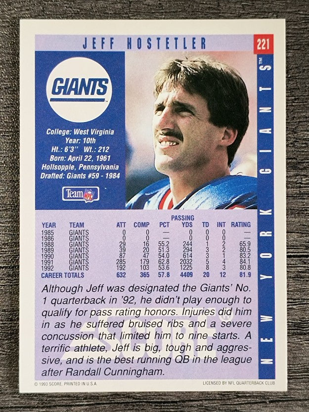 1993 Score #221 Jeff Hostetler