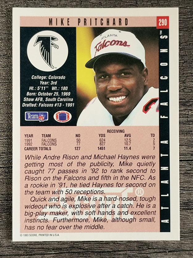 1993 Score #290 Mike Pritchard