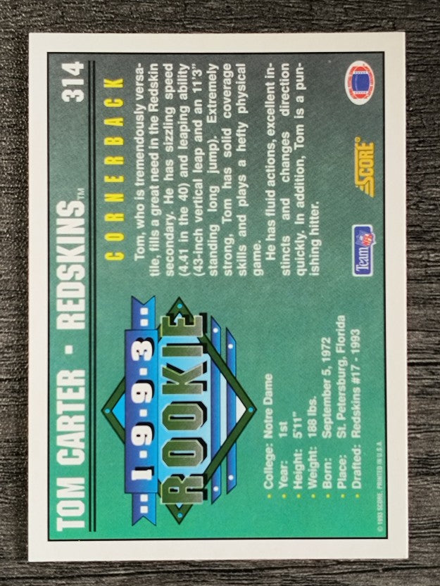 1993 Score #314 Tom Carter RC