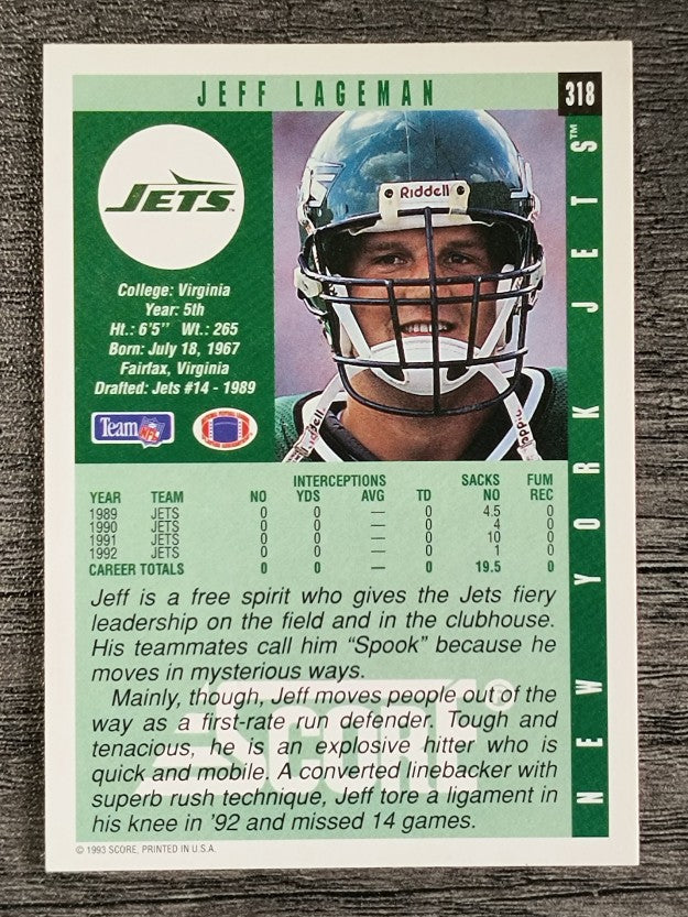 1993 Score #318 Jeff Lageman