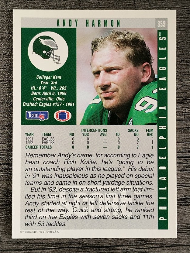 1993 Score #359 Andy Harmon RC