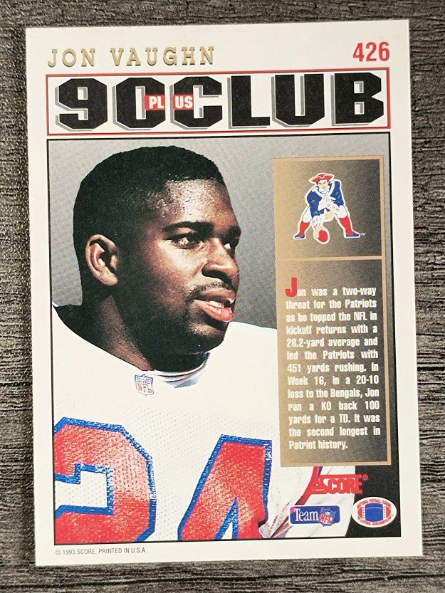 1993 Score #426 Jon Vaughn 90