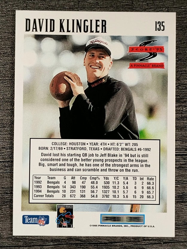 1995 Score #135 David Klingler