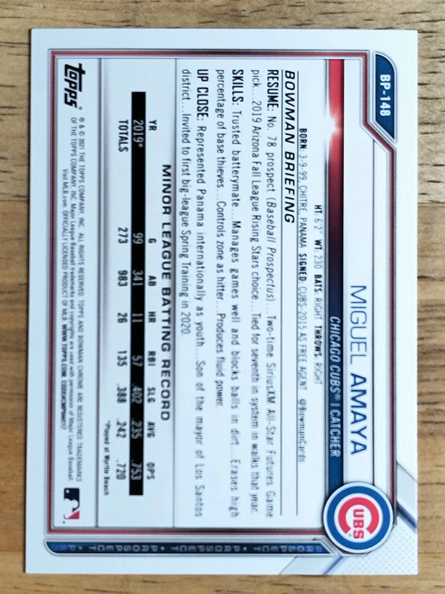 2021 Bowman Prospects #BP148 Miguel Amaya