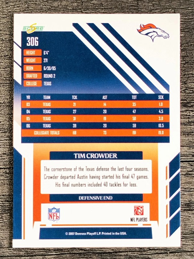 2007 Score #306 Tim Crowder RC