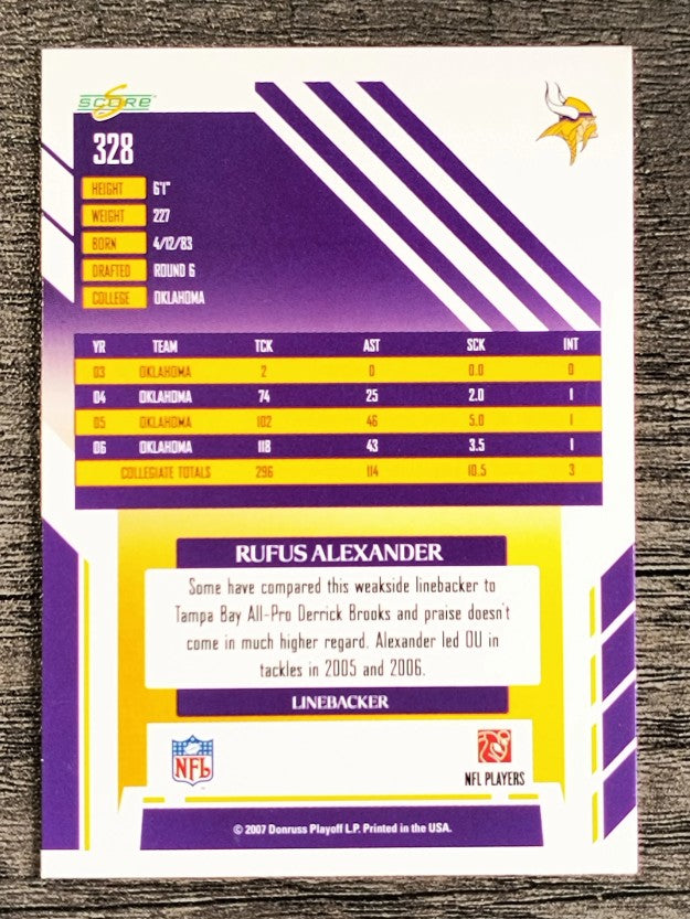 2007 Score #328 Rufus Alexander RC