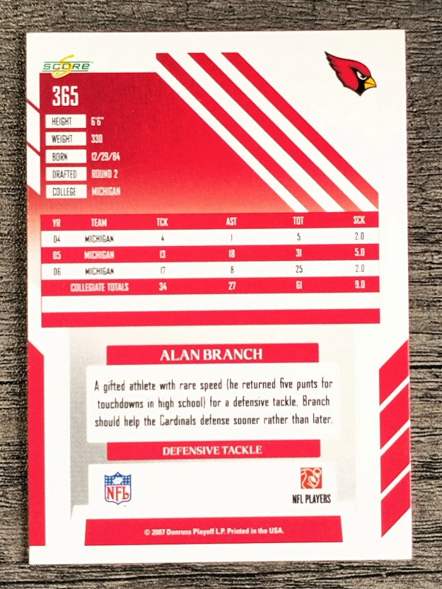 2007 Score #365 Alan Branch RC
