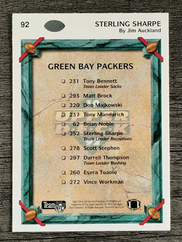 1992 Upper Deck #92 Sterling Sharpe TC