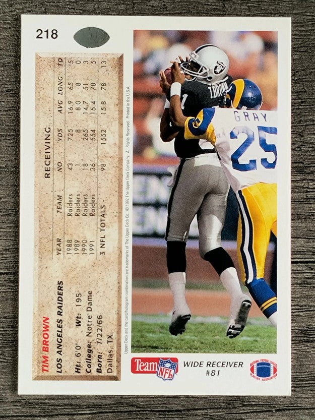 1992 Upper Deck #218 Tim Brown