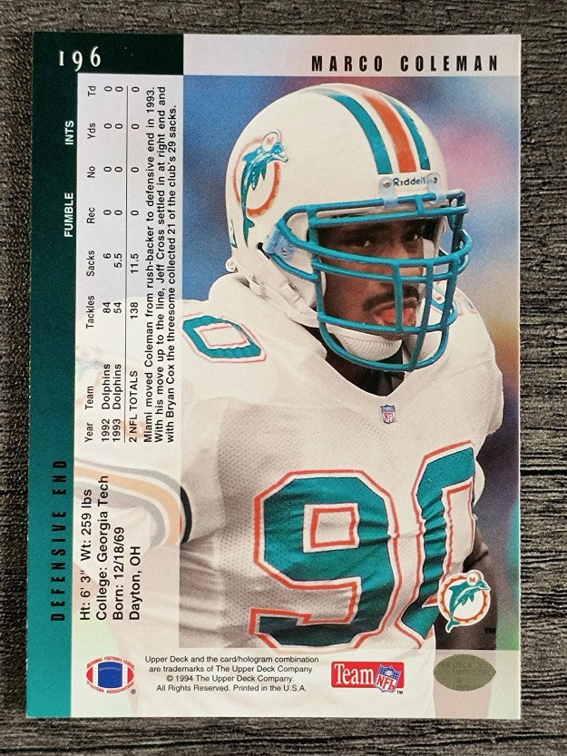 1994 Upper Deck #196 Marco Coleman