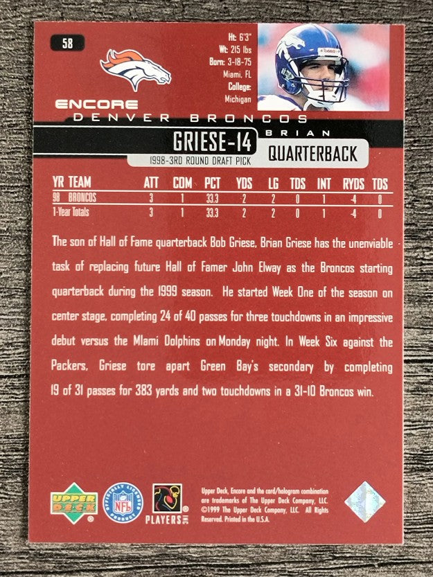 1999 Upper Deck Encore #58 Brian Griese
