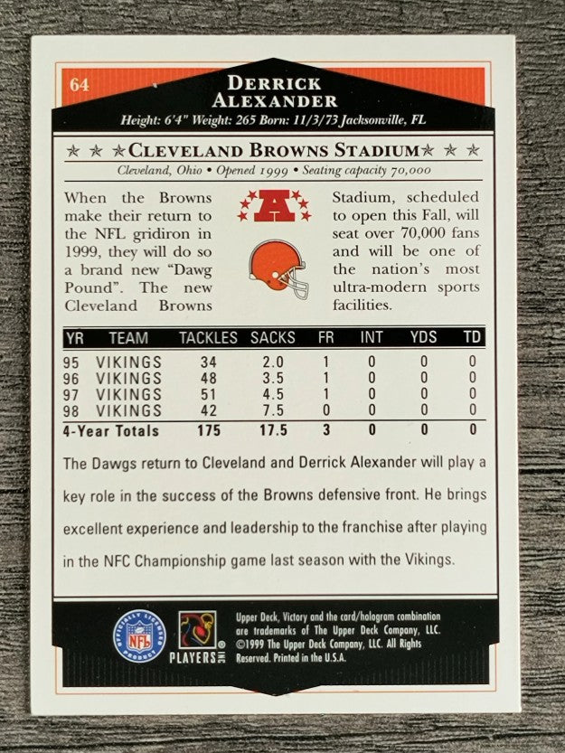 1999 Upper Deck Victory #64 Derrick Alexander DT