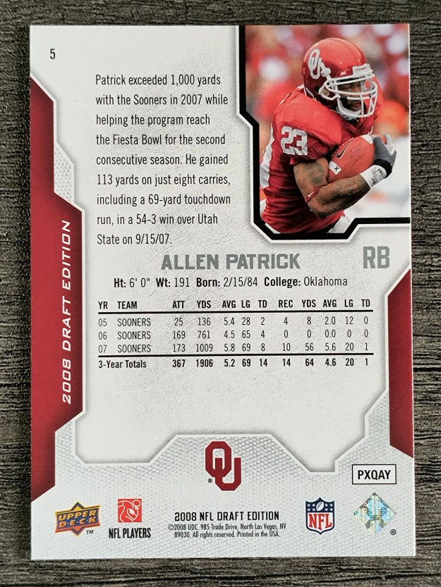 2008 Upper Deck Draft Edition #5 Allen Patrick RC