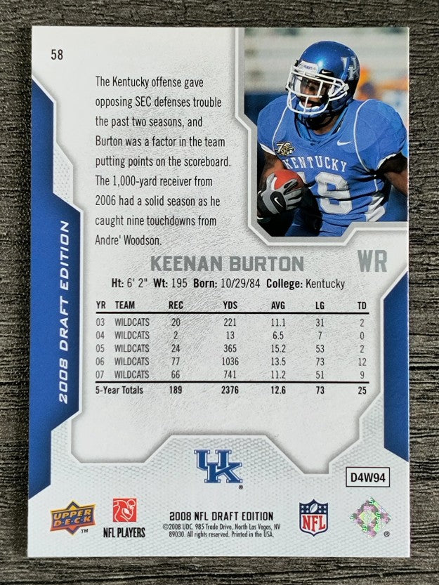 2008 Upper Deck Draft Edition #58 Keenan Burton RC