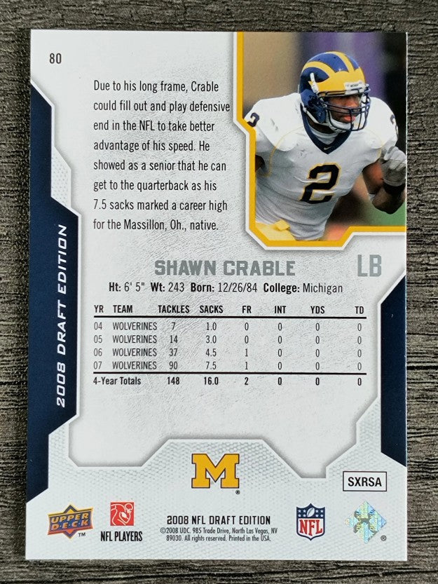 2008 Upper Deck Draft Edition #80 Shawn Crable RC
