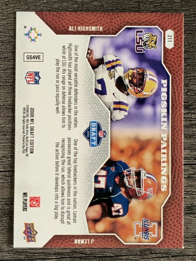 2008 Upper Deck Draft Edition Green #211 Ali Highsmith/J Leman/Pigskin Pairings