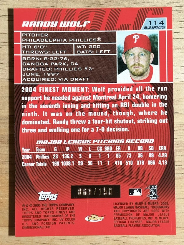 2005 Finest X-Fractors Blue #114 Randy Wolf