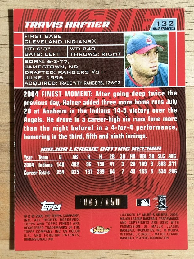 2005 Finest X-Fractors Blue #132 Travis Hafner