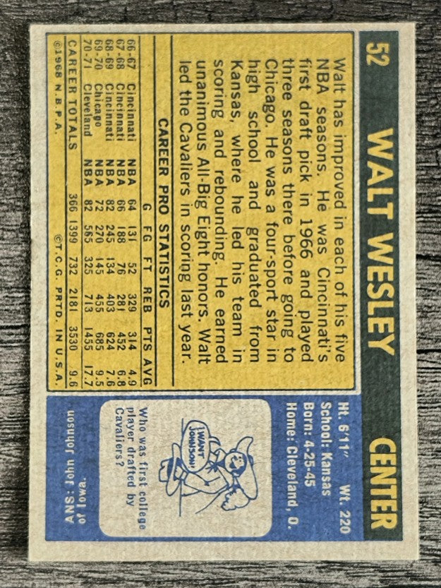 1971-72 Topps #52 Walt Wesley (EXMT)