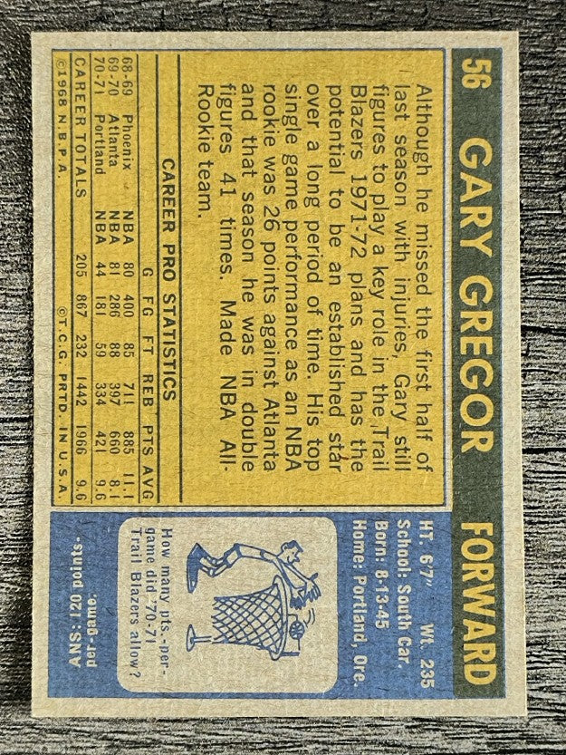 1971-72 Topps #56 Gary Gregor (NM)