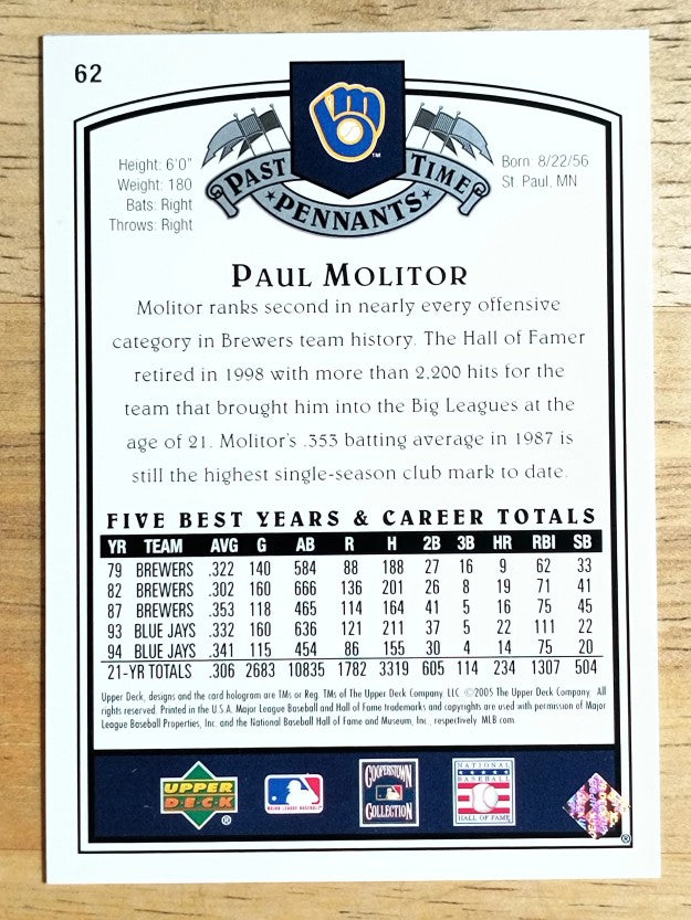 2005 UD Past Time Pennants #62 Paul Molitor