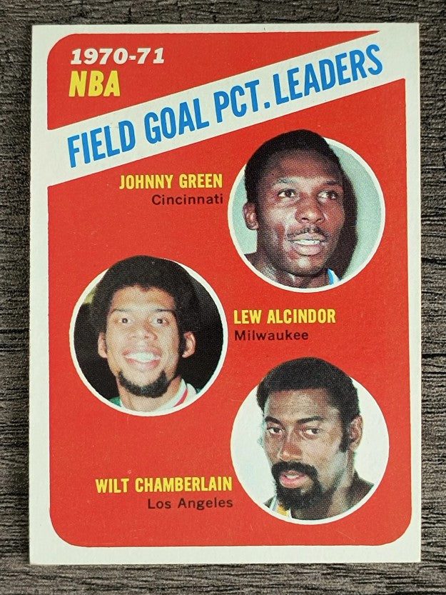 1971-72 Topps #140 Johnny Green/Lew Alcindor/Wilt Chamberlain LL (EXMT)