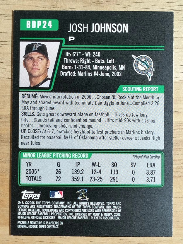 2006 Bowman Draft #24 Josh Johnson