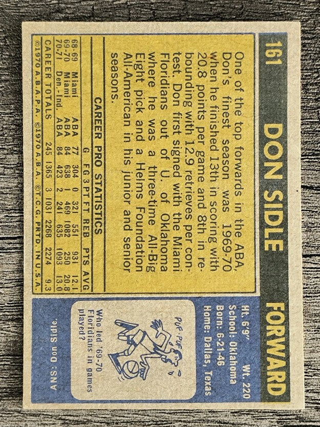 1971-72 Topps #161 Don Sidle (NM)