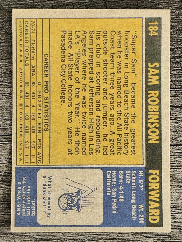 1971-72 Topps #184 Sam Robinson (VGEX)