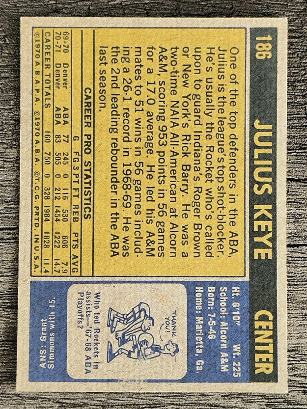 1971-72 Topps #186 Julius Keye (EX)