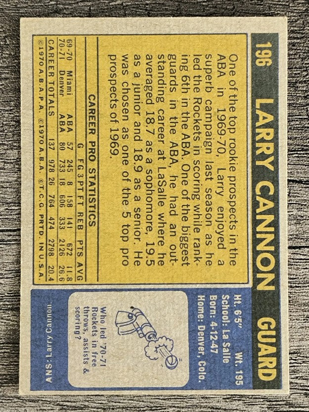 1971-72 Topps #196 Larry Cannon (EX)