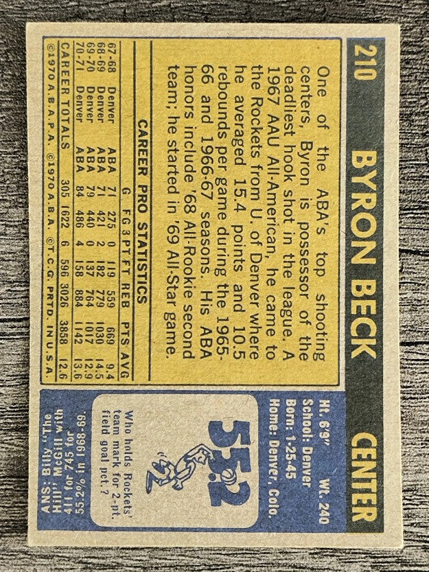 1971-72 Topps #210 Byron Beck RC (EX)