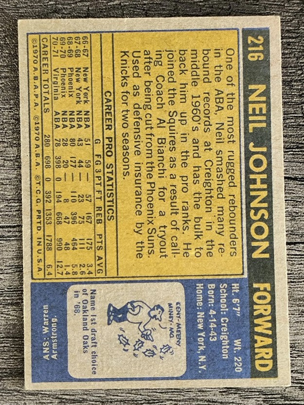 1971-72 Topps #216 Neil Johnson (EXMT)
