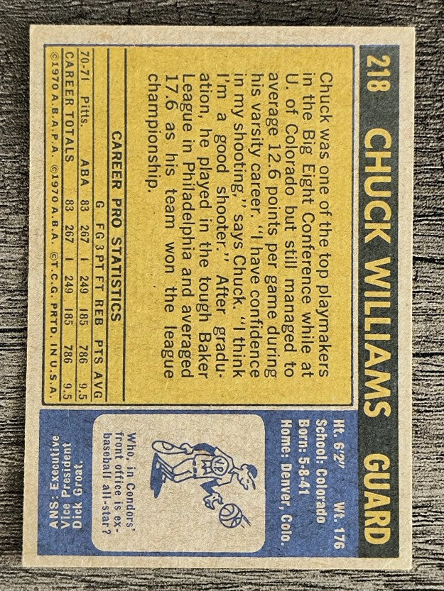 1971-72 Topps #218 Chuck Williams (VGEX)
